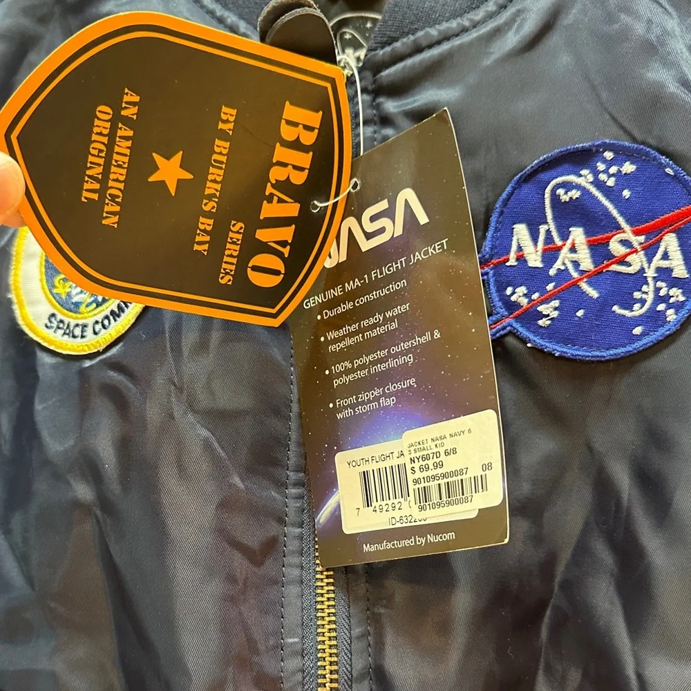 NWT NASA MA-1 Flight Jacket Bravo Series by Burks Bay Navy Bomber Unisex Youth S